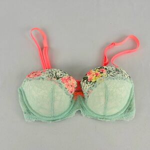 Victoria’s Secret Green and Pink Floral Lined Demi-Buste Double Bra 32D